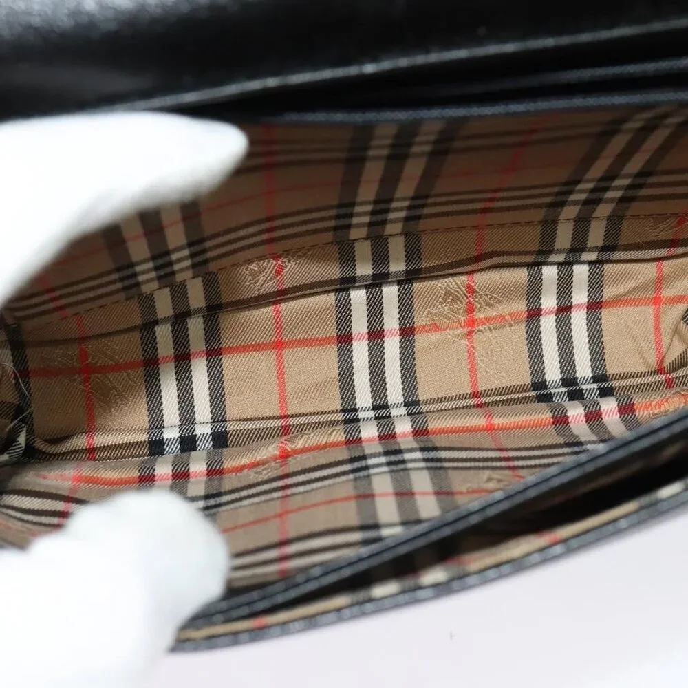 Authentic Burberrys Shoulder Bag Leather Black Gold - Picture 4 of 16